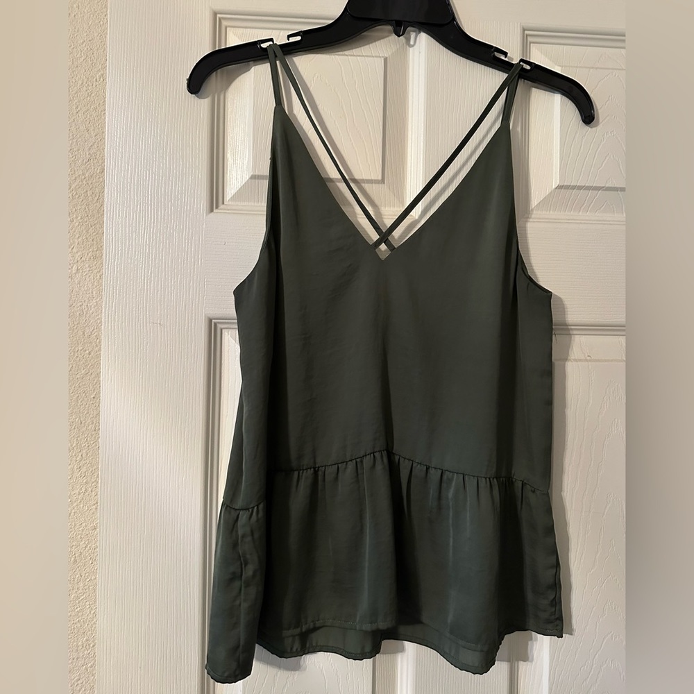 Divided by H&M loose olive green satin shirt v neck strappy back